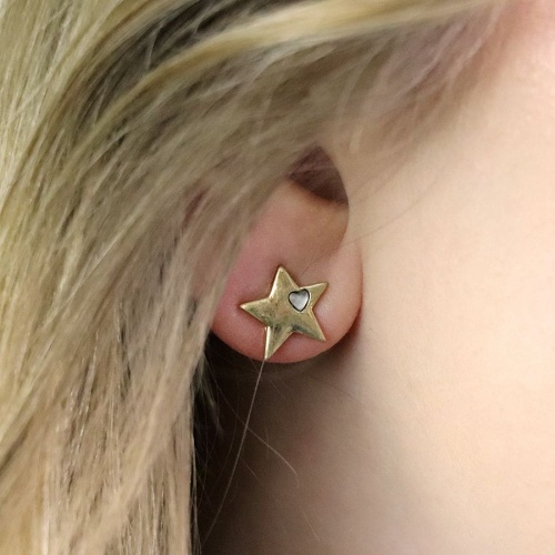 Golden Star and Quartz Stud Earrings by Peace of Mind